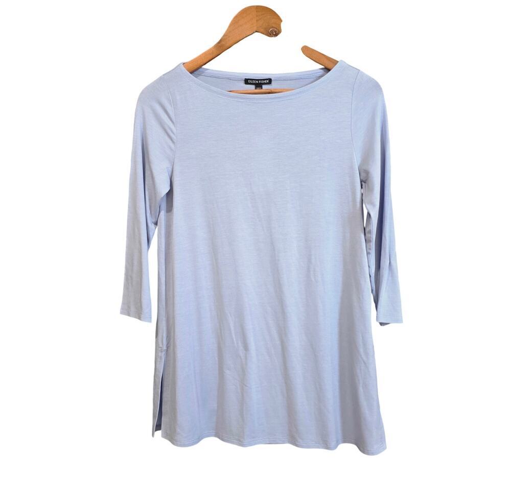 Eileen Fisher Fine Jersey Bateau Neck Tunic Dolphin Blue Size XXS NWT